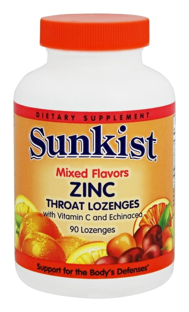Sunkist Zinc Throat Lozenges Mixed Flavors 90 Lozenges