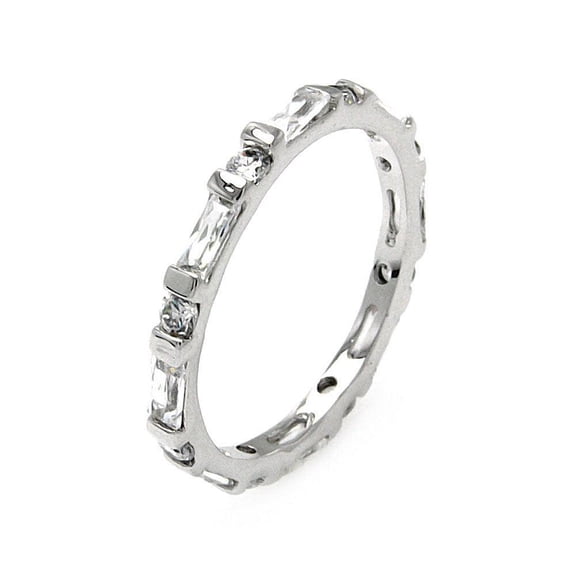 Rhodium Plated Sterling Silver 925 Baguette Stackable Eternity Ring White CZ Female Size 8