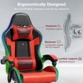 thumbnail image 2 of Mr IRONSTONE RGB Gaming Chair with Footrest, Ergonomic Computer Desk Chair with Lumbar Support and Adjustable LED Lights, 135° Reclining, Red, 2 of 9