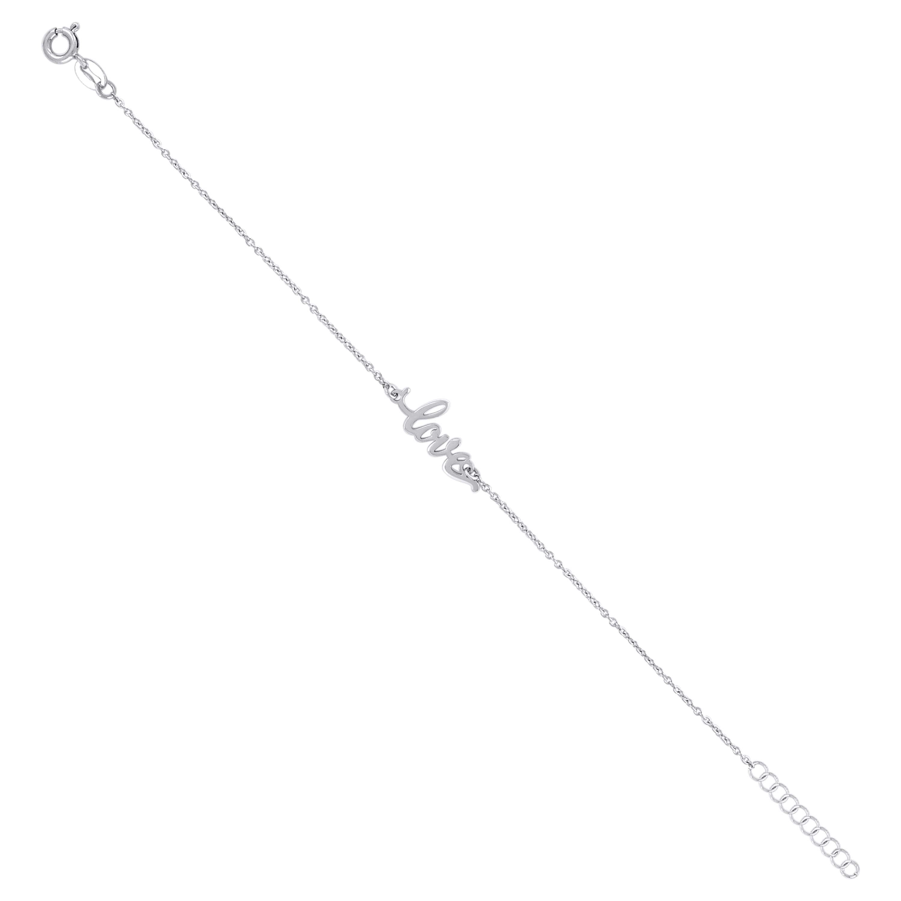 925 Sterling Silver Women's Cable Link Love in Script Station Charm Bracelet 7.5"