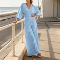 thumbnail image 5 of Edvintorg Women Jumpsuit Lightweight 3/4 Sleeve V Neck Casual Flowy Romper with Wide Leg Pant One Piece Womens Trendy Clothes S-2XL Light Blue, 5 of 9