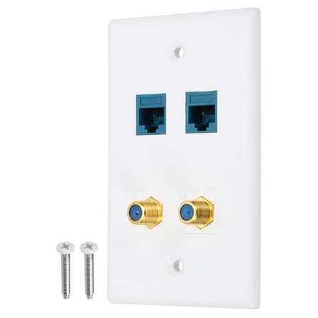 2 Cat 6 Ethernet Wall Plate,4 Port 2 F-Plug RJ45 Key-stone Jack Wall Plate,White