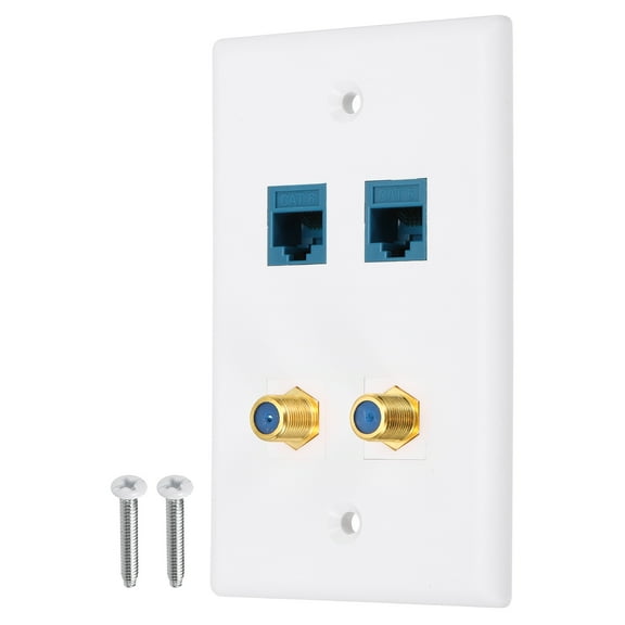 2 Cat 6 Ethernet Wall Plate,4 Port 2 F-Plug RJ45 Key-stone Jack Wall Plate,White