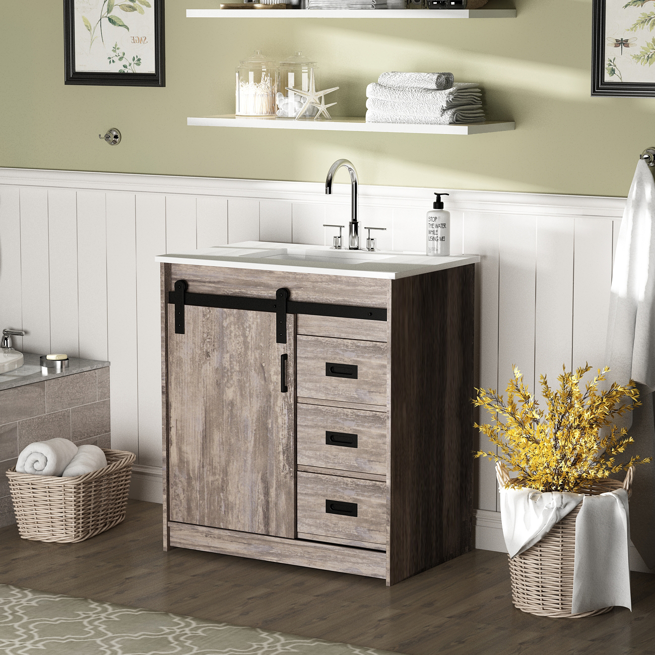 Erkang Undermount Rectangle Sinks 30" Bathroom Vanity and Sink Combo 