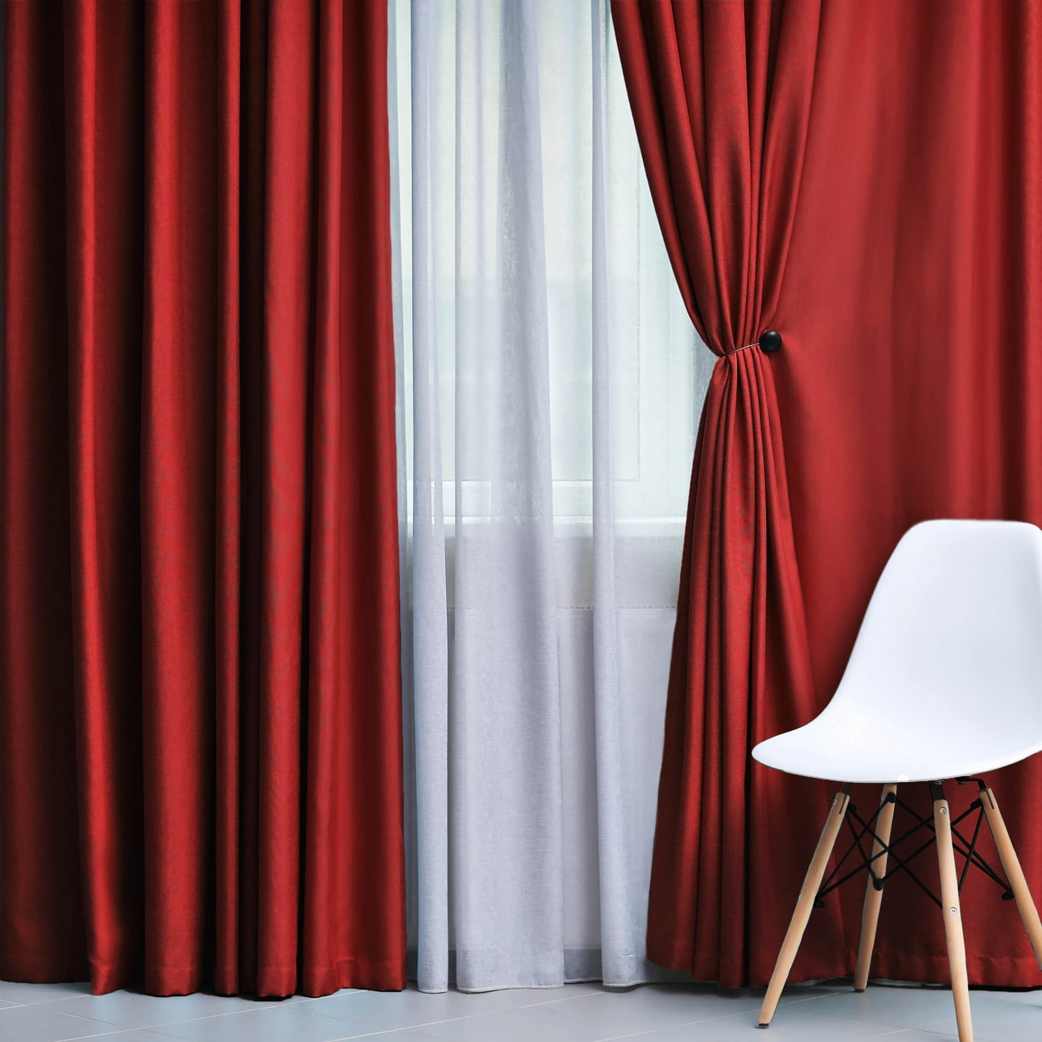 Superior Solid Blackout Curtain Set of 8, 52" x 63", Sangria