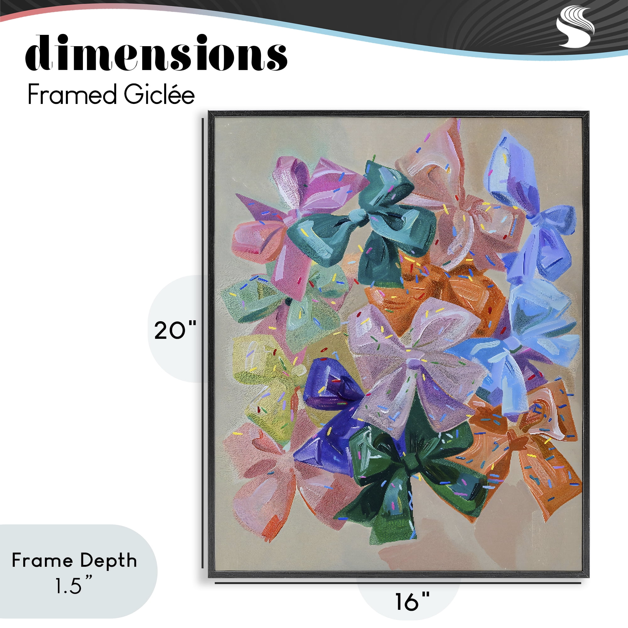 Stupell Industries Bright Bows Cluster with Sprinkles Black Framed Giclee Art, design by The Prints Vibe