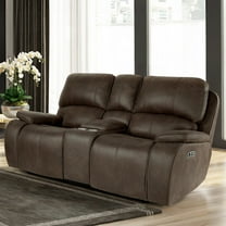 New Classic Furniture Brookings Fabric Power Reclining Console Loveseat in Brown