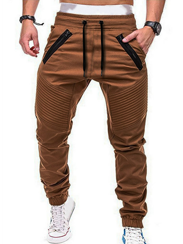 KGPopular Men's Solid Color Drawstring Elastic Waist Pockets Casual