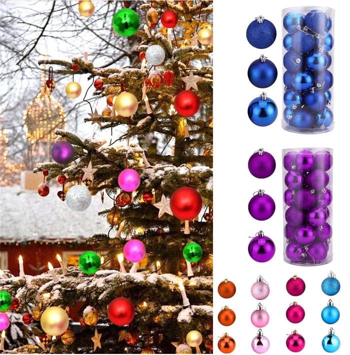 RBCKVXZ Red 2.36"/6cm Christmas Balls Christmas Tree Decorations Ornaments Shatterproof Hanging Balls for Holiday Birthday Wedding Party Christmas Decorations Clearance Ornaments Set of 24pcs