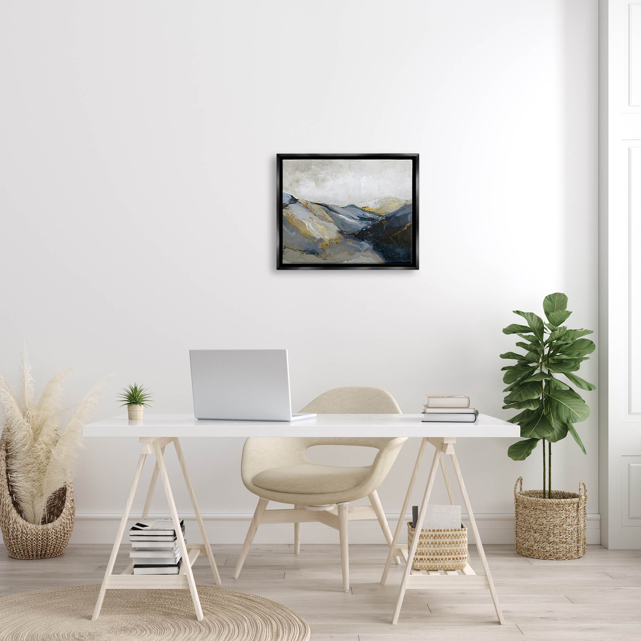 Stupell Industries Abstract Mountain Peaks Landscape Painting Jet Black Floating Framed Canvas Print Wall Art, Design by Design Fabrikken