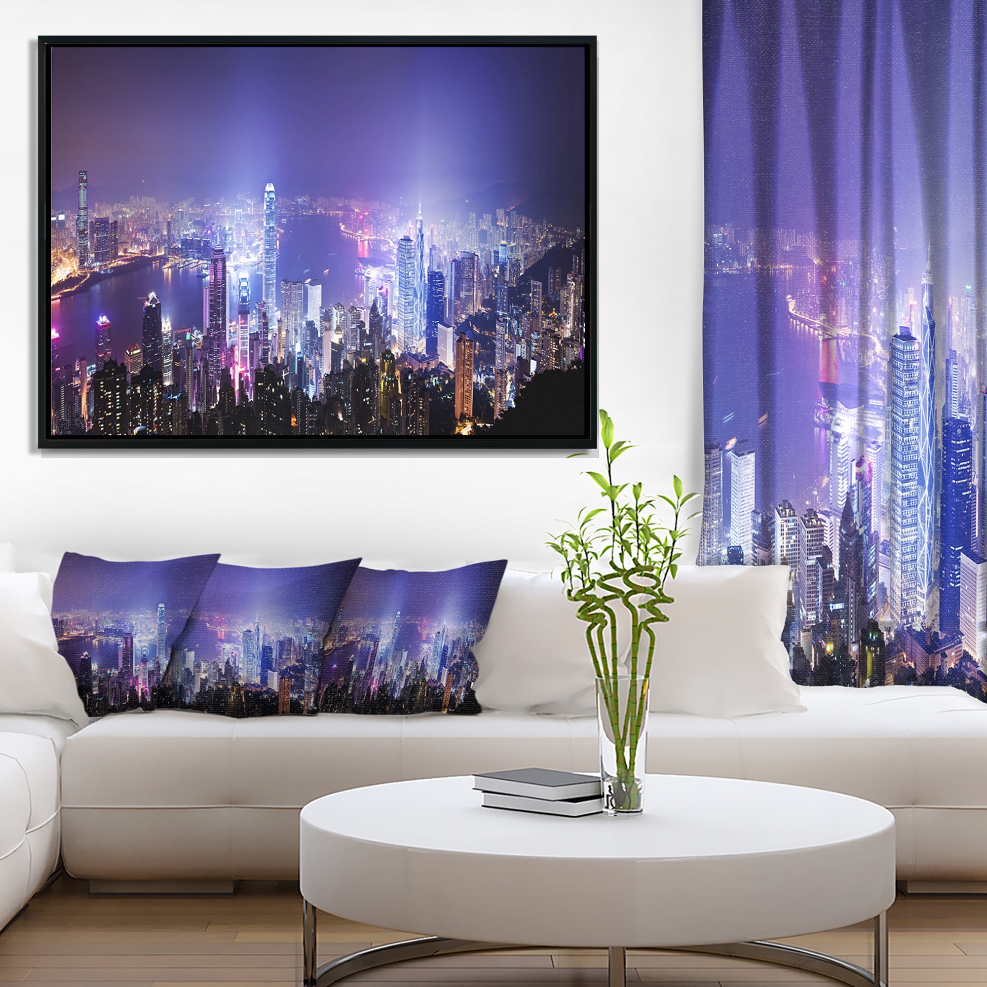 Design Art Ville De Nuit De Hong Kong  Sur Toile Encadrée