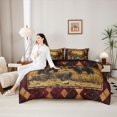 thumbnail image 4 of Castle Fairy Jungle Wildlife Bear King Bedding 7pcs for Teens,Aztec Boho Checkered King Bed in a Bag,Maroon Gold Cream,Black Reversible, 4 of 7