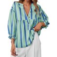 thumbnail image 4 of Wide Striped Sleeve Women Puff Sleeve Loose Blouse V-neck Casual Tops, 4 of 6