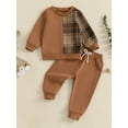 thumbnail image 2 of Suealasg Toddler Baby Boy Clothes Infant Boy 2Pcs Fall Winter Outfits 1T 2T 3T 4T Long Sleeve Contrast Color Sweatshirt + Pants Set, 2 of 7