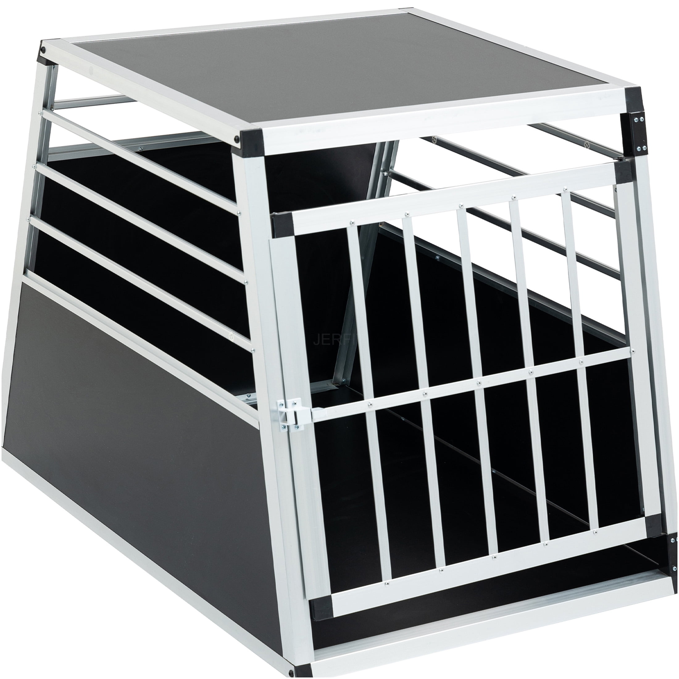 JERFIT Large 36" Aluminum Dog Crate for Travel, Heavy Duty Metal Pet Kennel Carrier with Lockable Door & Ventilation, Black/Silver