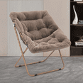 thumbnail image 3 of MoNiBloom Folding Saucer Chair for Adults, Faux Fur Upholstered Metal Frame Foldable Lounge Chair, Comfy Cozy Reading Accent for Bedroom Living Room, Beige, 3 of 9