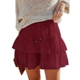 thumbnail image 1 of Pantalones cortos Aoudery Flowy para mujer, estilo bohemio, con volantes escalonados, rojos, 1 of 6