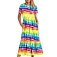 thumbnail image 6 of Penkiiy Women's Summer Casual Short Sleeve Crewneck Tie-dyed Print Swing Dress Flowy Tiered Maxi Beach Dress with Pockets S Multicolor, 6 of 7