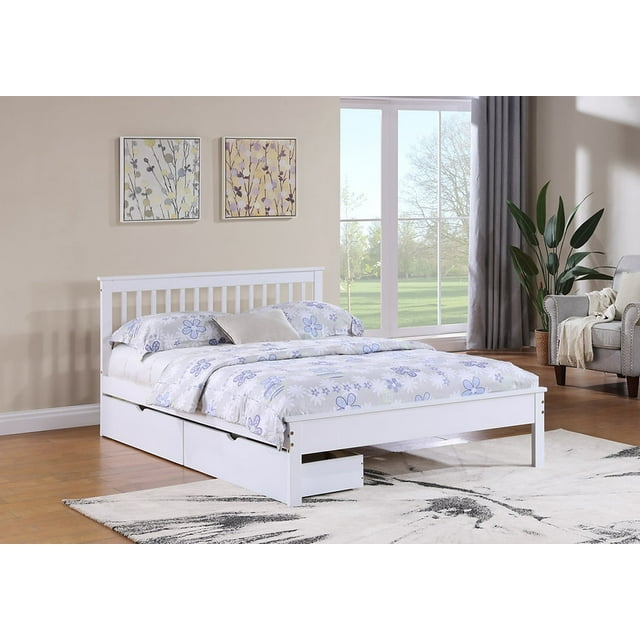White Elegance Wood Bed with Storage Drawer - Single