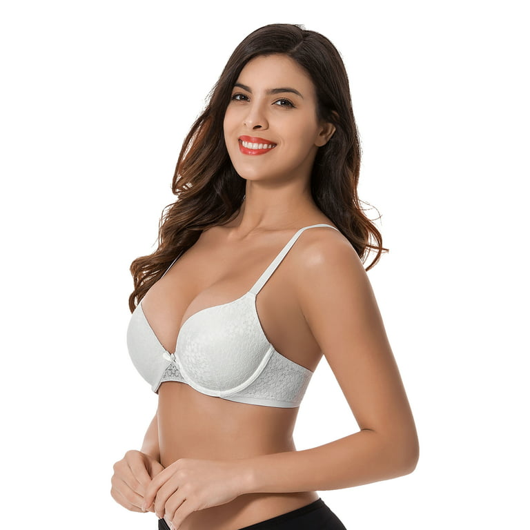Curve Muse Women's Underwire Plus Size Push Up Add 1 and a Half Cup Lace  Bras-2PK-White/Red,Black/Grey-44C