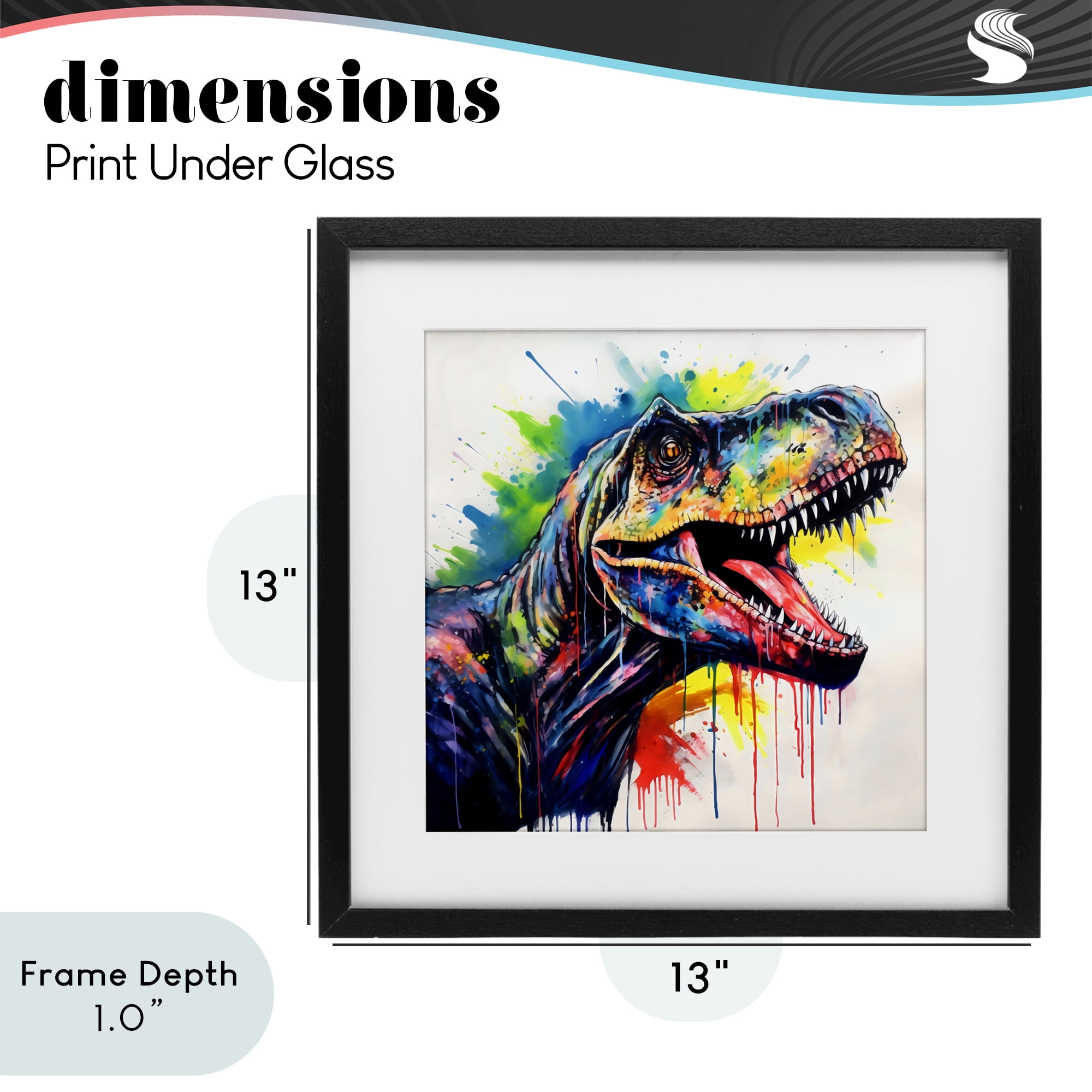 Stupell Industries Colorful T-Rex Roaring Black Framed Print Under Glass, design by Creative Studio