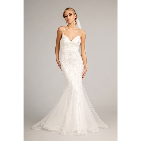 Women's Elizabeth K Embroidered Mermaid Bridal Dress Gl3009 Ivory Size M