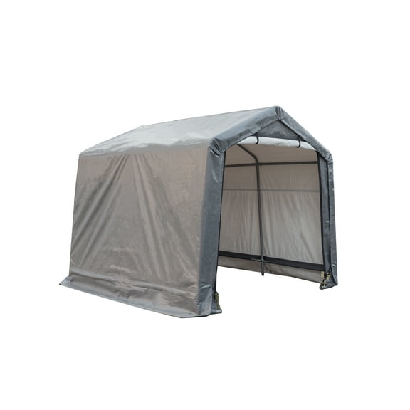 Weatherfast 8'x8'x7' All Season Steel Frame Peak Roof Outdoor Storage Garden Shed with Waterproof Gray Cover and Heavy Duty Anchors