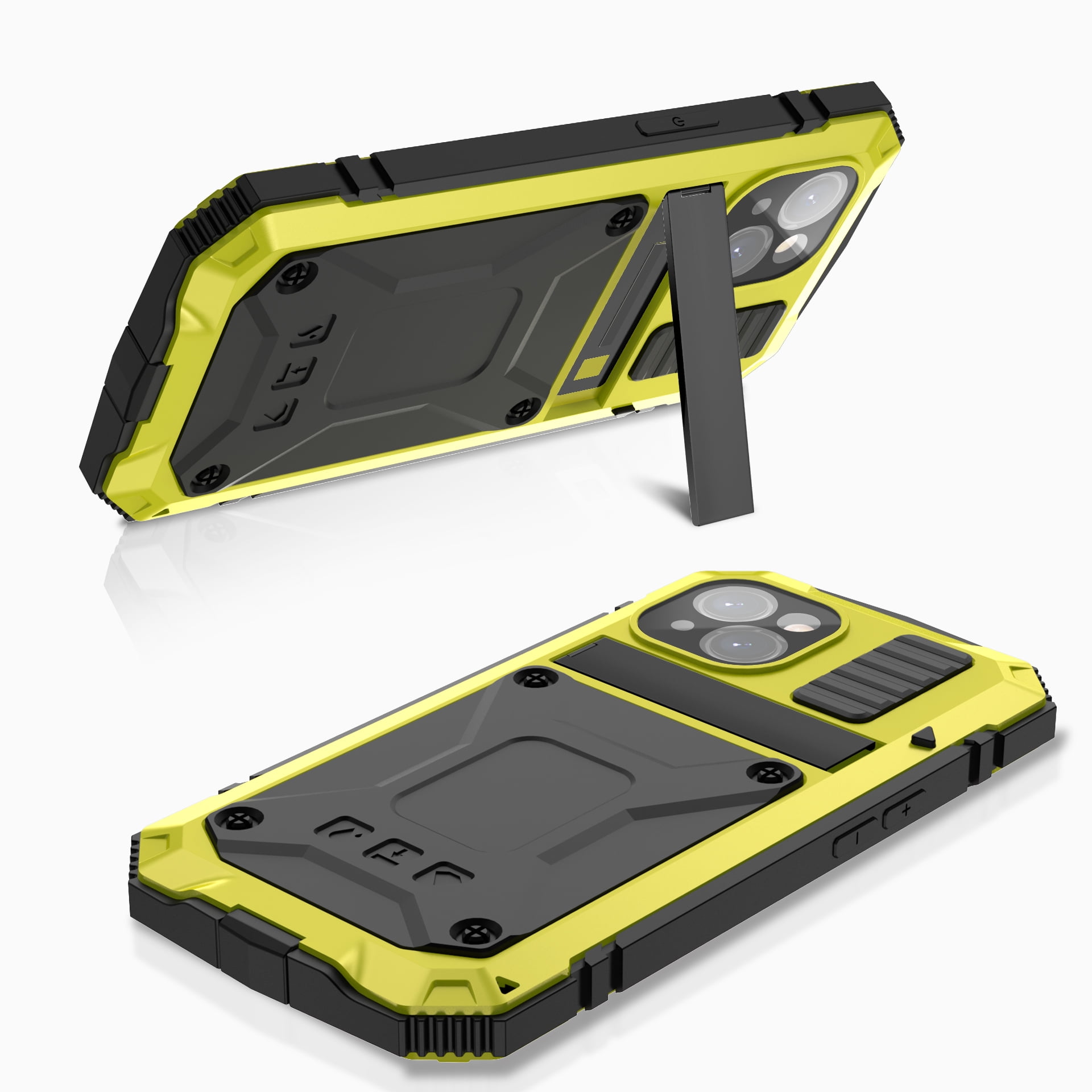 for iPhone 13 Armor Cover Case with Screen Protector, with Built-in 360° Rotate Ring Stand Heavy Duty Protection Cover Case for Apple iPhone 13, Yellow