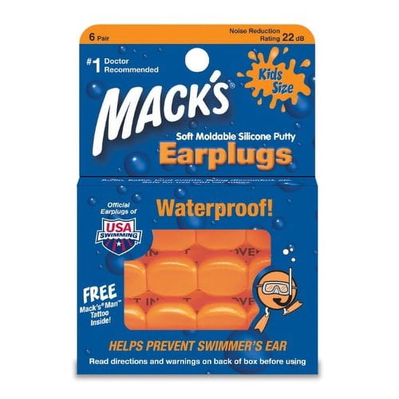 Mack's Pillow Soft Ear Plugs Kid Size Swimming Waterproof Pack 6 ct (2 Pack)