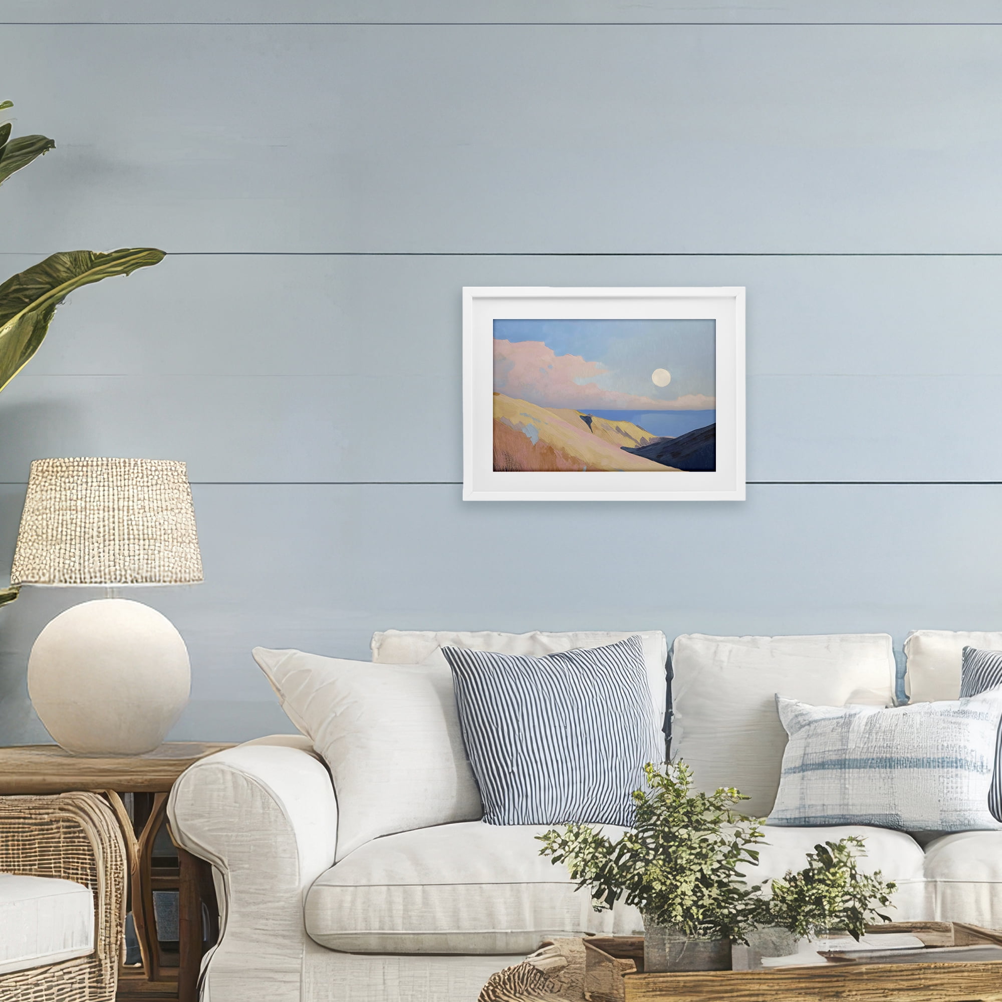 Stupell Industries Pink Hills At The Ocean White Framed Print Under Glass, design by Gina Kelly
