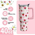 thumbnail image 4 of 40oz Strawberry Tumbler with Handle & Straw - Pastel Plaid Double Wall Vacuum Insulated Stainless Steel Cup - Cute Fruit Lover Birthday Gift for Women, Girls (1 Cup), 4 of 6