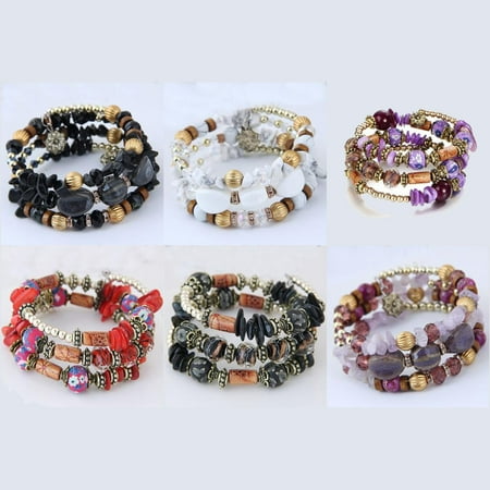 JINLUO 3-6Sets Bohemian Bracelets Stackable Stretch Bracelets Beaded Bracelets for Women, Adjustable Handmade Multilayer Colorful Stone Beads Acrylic Beaded Boho Bracelets Sets