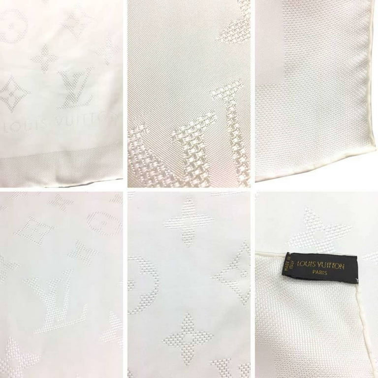 Authenticated Used Louis Vuitton LOUIS VUITTON Monogram Scarf Carre  Embroidery Watermark White Men's Women's 