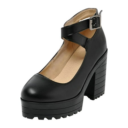 

Jikolililili Women Fashion Waterproof Platform Block-Heel Lace-Up High Heels Leather Shoes Belt Buckle Ankle Strap Sandals Women Shoes Christmas 2022 Deals Clearance