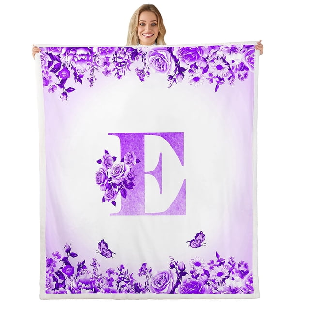 Erosebridal Letter Sherpa Blanket 90x90 For Teens,Rose Flower Throw Blanket for Couch,Butterfly Room Decorative