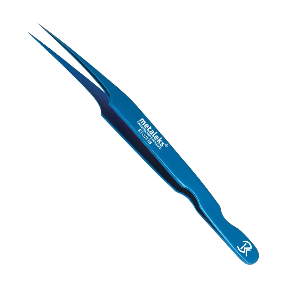 6PCS Complete Blue Titanium Coated Eyelash Extension Tweezers Set With Blue Metallic Magnetic Pouch