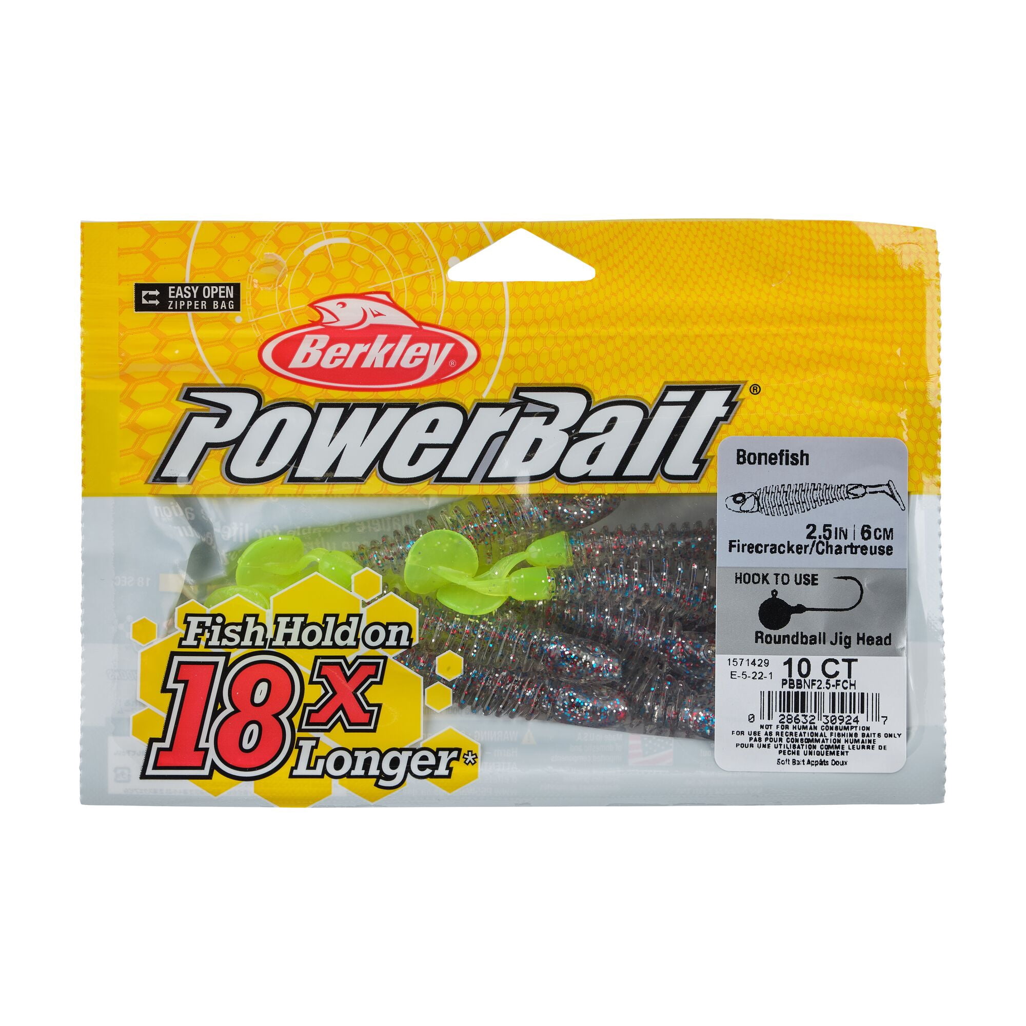 Berkley PowerBait® Bonefish, 2.5 in, Swimbaits, Firecracker/Chartreuse (10 Count)