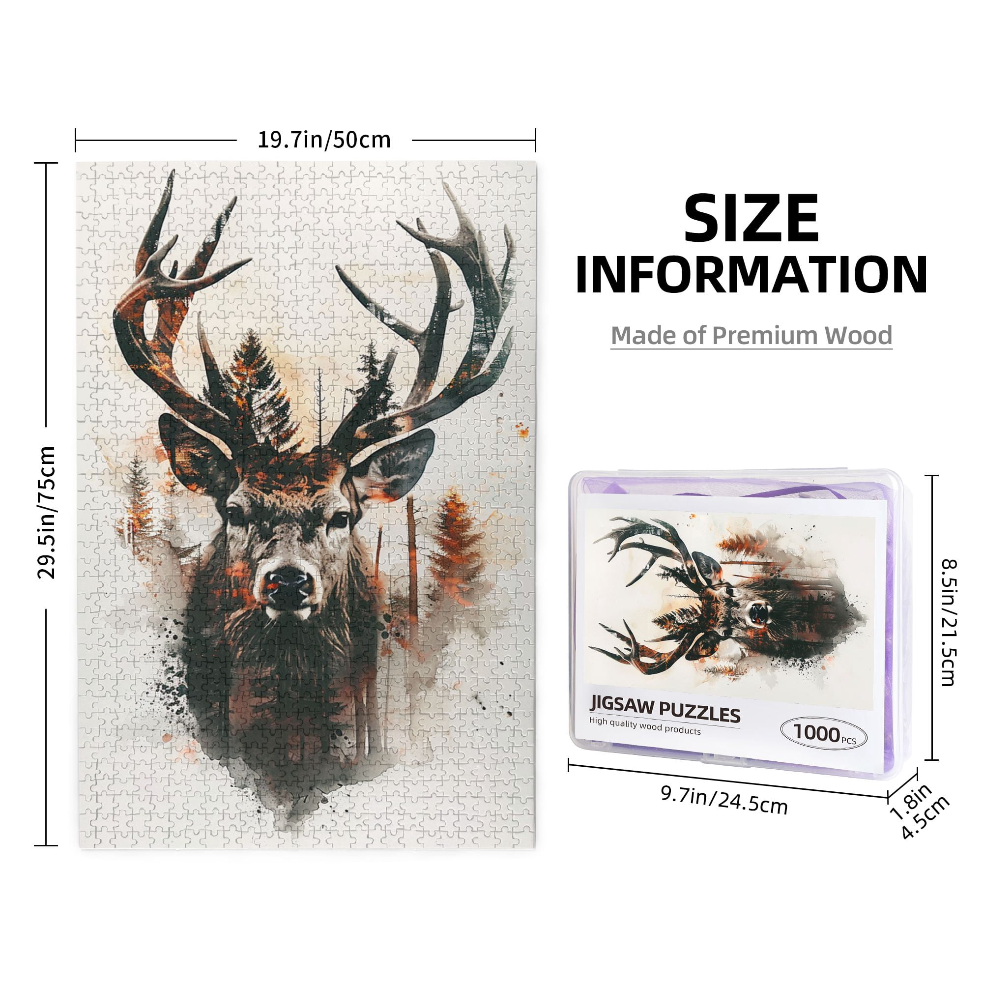 1000 pcs 1000 Piece Wooden Puzzles Double exposure Deer & Forests,Vibrant Design,Unique Animal Art Puzzle Game,Modern Style Deer & Forests Fun Puzzle 1000 Piece,Gift for Animal Lovers,Relax yourself
