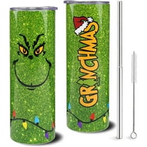 Christmas Tumbler With Lid and Straw Insulated Stainless Steel 20oz Christmas Tumbler Travel Coffee Mug Christmas Cups Merry Christmas Gifts for Women Green