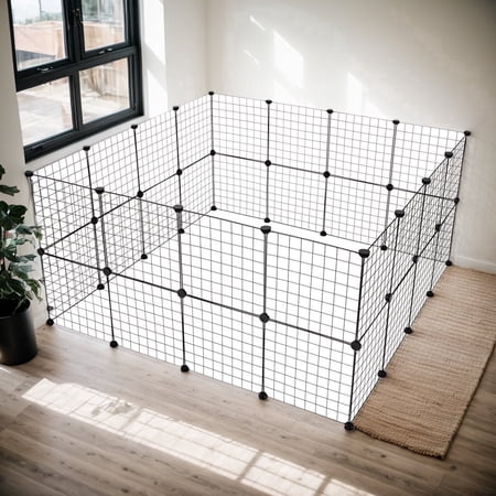 24+8 Pcs Portable Metal Wire Pet Playpen, Indoor Small Animal Cage Fence for Guinea Pigs & Rabbits, Black