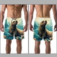 thumbnail image 3 of luoweisi Men's Beach Shorts Quick Dry Swim Trunks with Mesh Lining Sea Lion L, 3 of 5