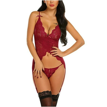 Rciityk Women Lingerie Chemise Nightgown Lace Babydolsl Lingerie Sling Suspender Skirt Lace Splicing Net Yarn Bow Nightdress - Summer Savings Clearance