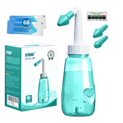 Neti Pot Sinus Rinse Bottle 260 ML with 60 Nasal Wash Salt Packets and Sticker Thermometer Nose Wash Cleaner Pressure Rinse Nasal Irrigation for Adult & Kid BPA Free (Green)
