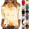 thumbnail image 6 of Women's Casual Leaf Print 3/4 Sleeve Blouse Soft Lightweight Top for Spring and Summer Fashion Basic Tee Tops, 6 of 6