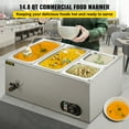 thumbnail image 2 of VEVOR 110V Commercial Food Warmer 2x1/3GN and 2x1/6GN, 4-Pan Stainless Steel Bain Marie 24 Qt Capacity,1500W Steam Table 15cm/6inch Deep,Temp. Control 86-185℉, Electric Soup Warmer w/ Lids & 2 Ladles, 2 of 9