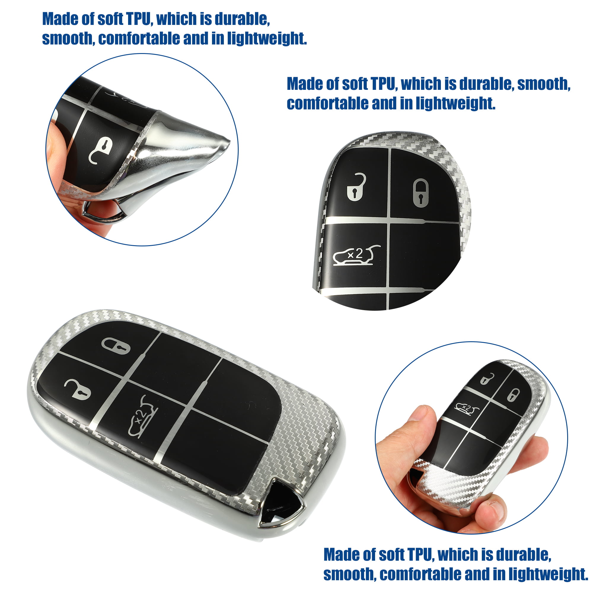 Unique Bargains TPU Button Keyless Entry Remote Cover Fit for Dodge  Challenger Carbon Fiber Pattern Silver Tone