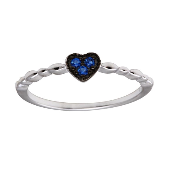 High Polished Rhodium Plated 925 Sterling Silver Heart Blue Ring CZ Jewelry Female Size 5