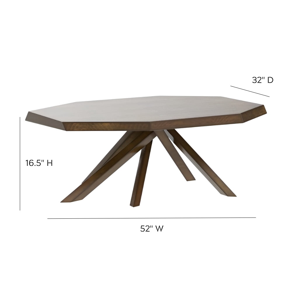Posh Pollen - Stowe Octagon Solid Wood Coffee Table - Walnut
