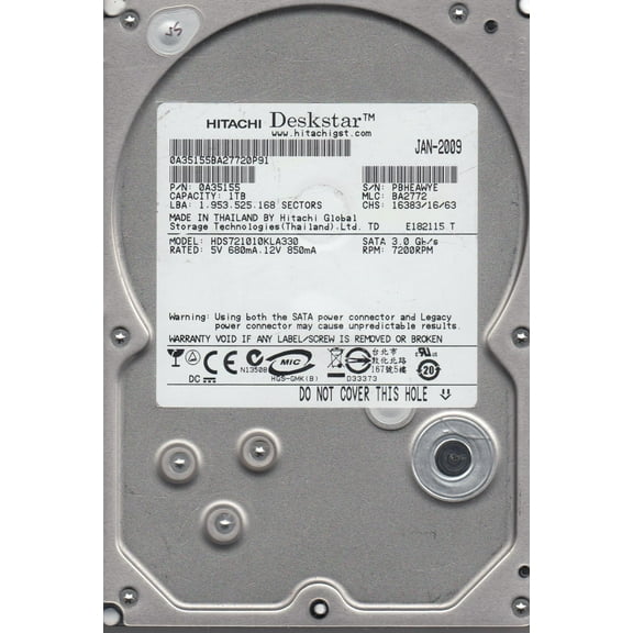 HDS721010KLA330, PN 0A35155, MLC BA2772, Hitachi 1TB SATA 3.5 Hard Drive