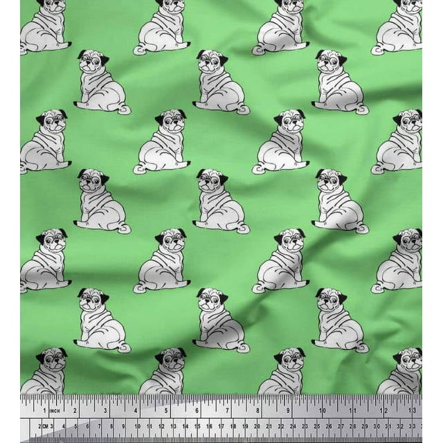 Soimoi Viscose Chiffon Fabric Pug Dog Print Fabric by Yard 42 Inch Wide